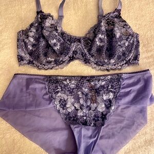 Lavender Dreams lingerie Lace Bra Set Adore Me 36 DDD and matching medium panty